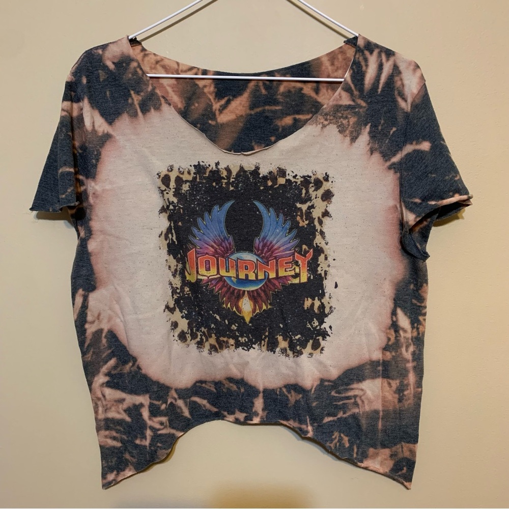 Journey Band T-shirt Distressed Bleach Tie Dye Cropped Vintage Classic Rock